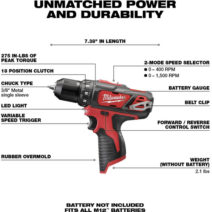 milwaukee m12 12-volt lithium-ion cordless 3/8 in. drill/driver (tool-only)