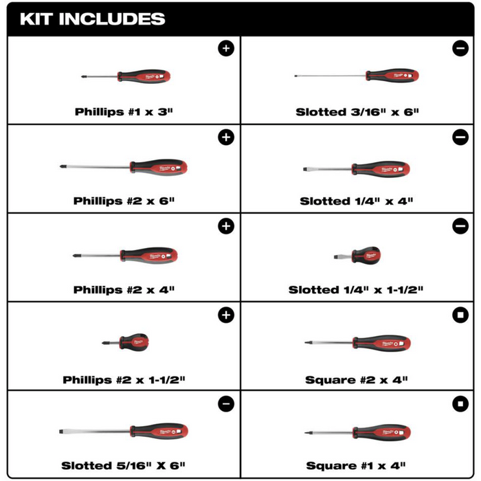Black Milwaukee Screwdriver Set (10-Piece) Screwdrivers
