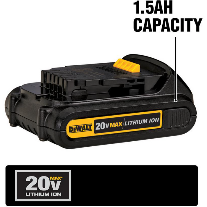 Black DeWalt 18-20 Volt MAX Compact Lithium-Ion 1.5Ah Battery Pack power tool battery