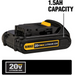 Black DeWalt 18-20 Volt MAX Compact Lithium-Ion 1.5Ah Battery Pack power tool battery