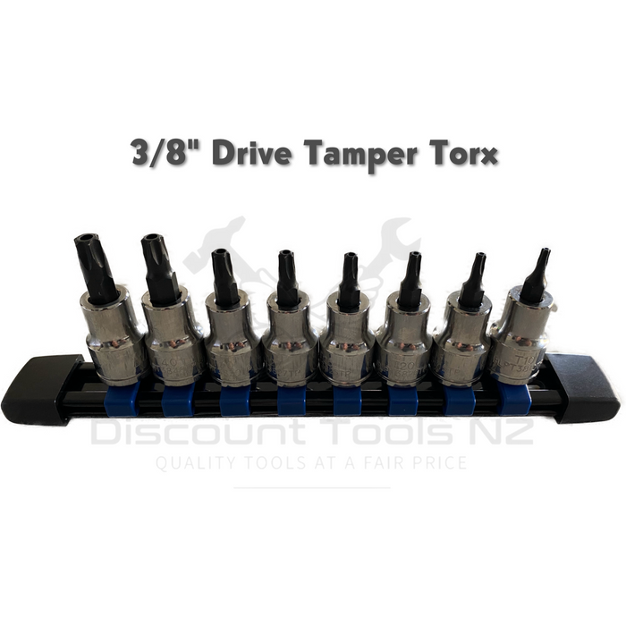 Dark Slate Gray Blue Point 3/8" Drive Tamper-Proof Torx Bits T10 - T55, 10 Sockets Sockets