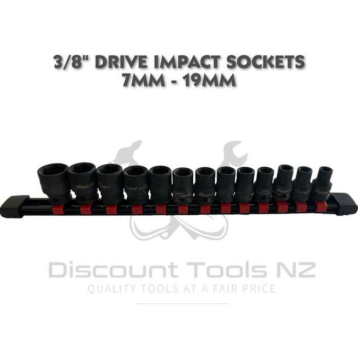 Light Gray Blue Point 3/8" Drive Impact Sockets 8mm - 19mm Tool Sockets