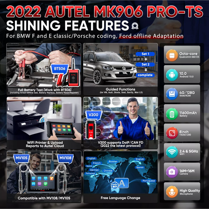 Black AUTEL MaxiCom MK906PRO TS, Diagnostic Scan Tool with TPMS Functions Vehicle Diagnostic Scanners