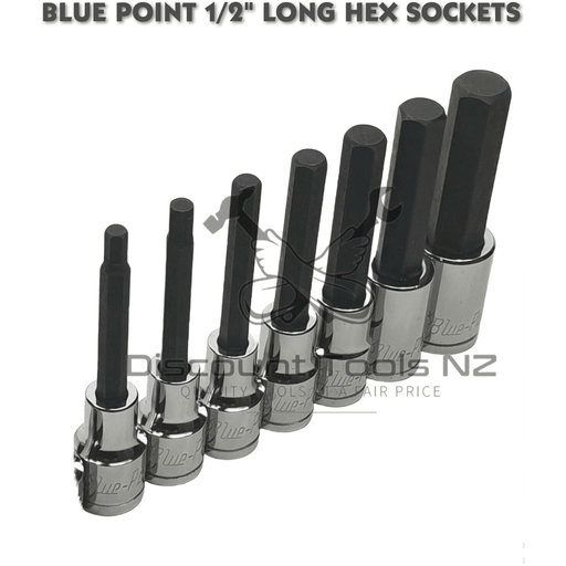 Dark Slate Gray Blue Point 1/2" Long Hex Socket Set 4-17mm Tool Sockets