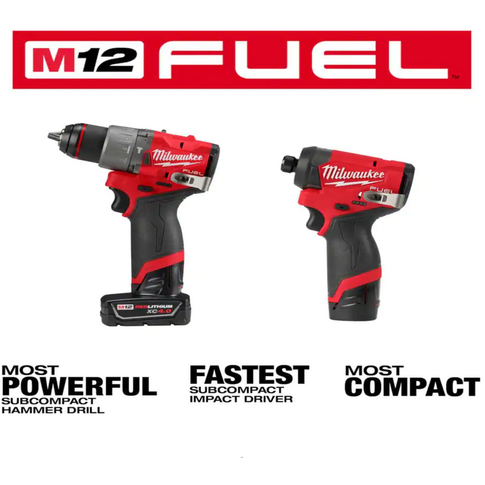 Firebrick Milwaukee M12 FUEL Brushless Hammer Drill and Impact Driver Combo Kit (2-Tool)