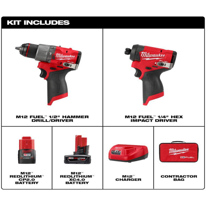 Pale Violet Red Milwaukee M12 FUEL Brushless Hammer Drill and Impact Driver Combo Kit (2-Tool)