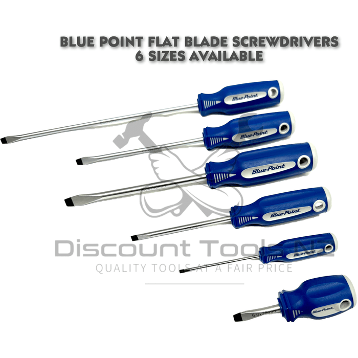 Light Gray Blue Point Flat Blade Screwdrivers, 6 Sizes Available