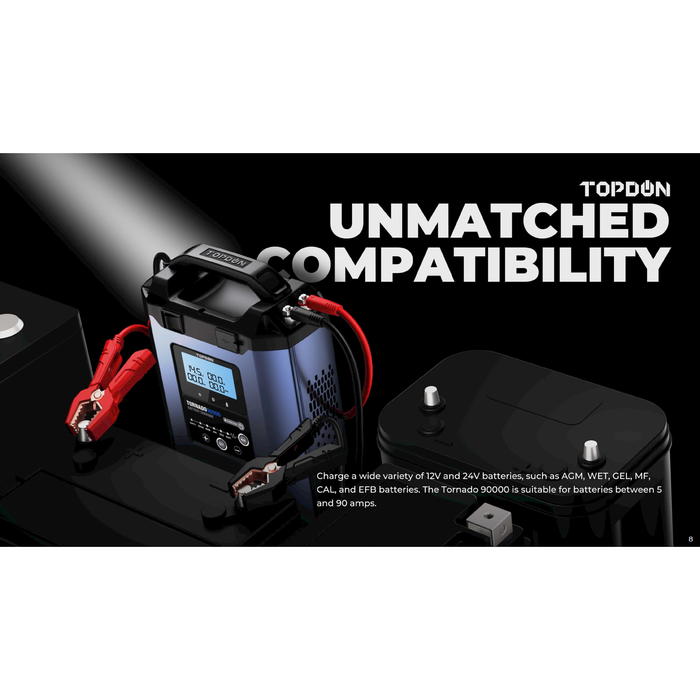 Black TOPDON Tornado 9000 Battery Maintainer & Stable Power Supply For ECU Programming Vehicle Battery Chargers